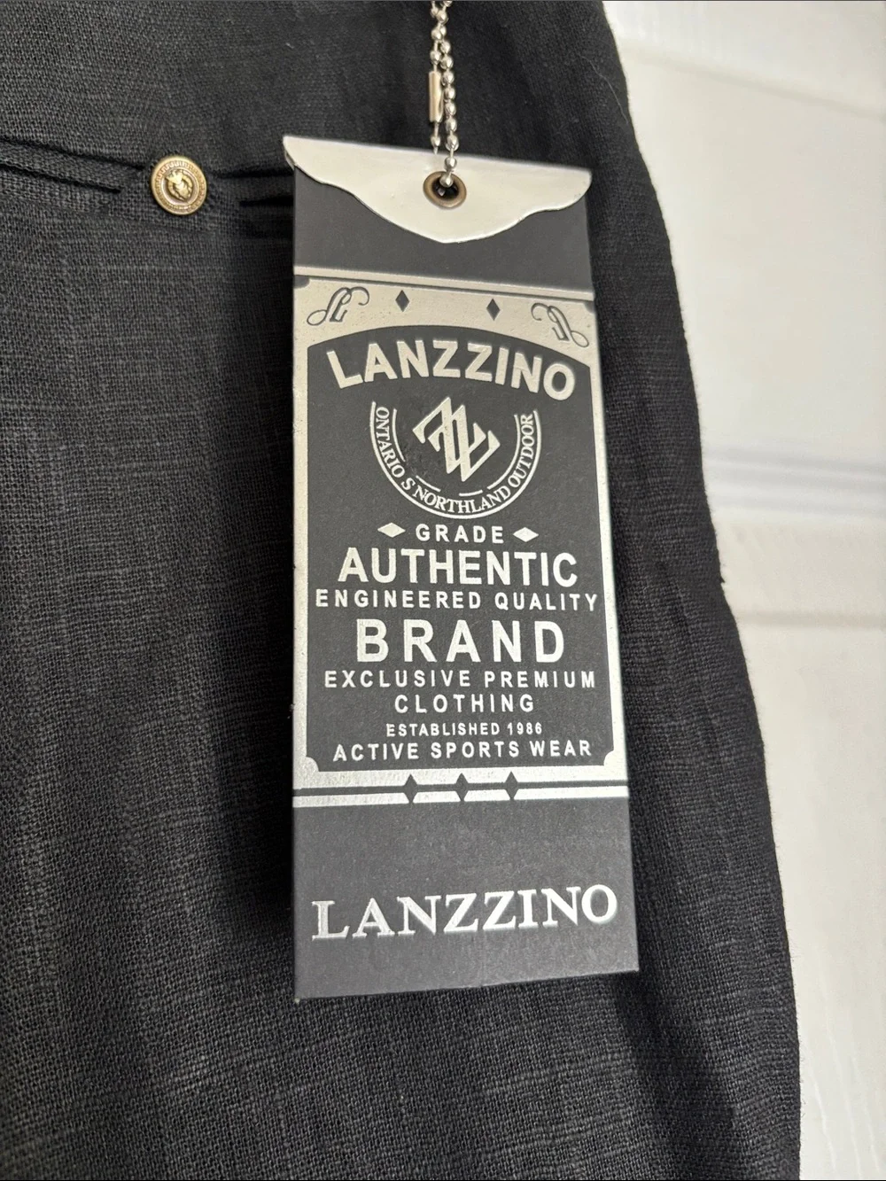 New NWT LANZZINO Mens Black Linen blend Dress Pants Classic Straight Fit Size 38